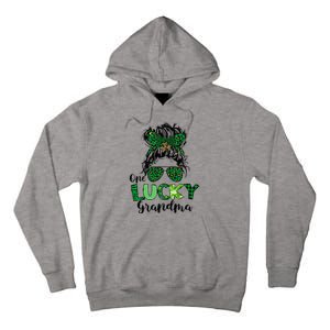 One Lucky Grandma Messy Bun St Patricks Day Leopard Shamrock Tall Hoodie