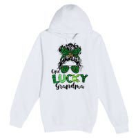 One Lucky Grandma Messy Bun St Patricks Day Leopard Shamrock Premium Pullover Hoodie