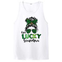 One Lucky Grandma Messy Bun St Patricks Day Leopard Shamrock PosiCharge Competitor Tank