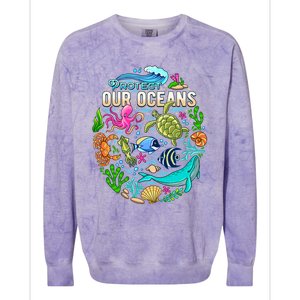 Ocean Lover Gift Sea Life Protect Our Ocean Gift Colorblast Crewneck Sweatshirt