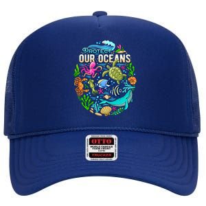 Ocean Lover Gift Sea Life Protect Our Ocean Gift High Crown Mesh Back Trucker Hat