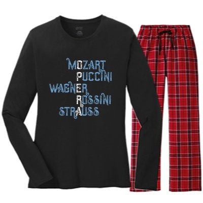 Opera Lover Gift Mozart Puccini Wagner Rossini Strauss Women's Long Sleeve Flannel Pajama Set 