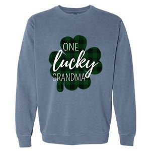 One Lucky Grandma Plaid Shamrock St Patricks Day Granny Garment-Dyed Sweatshirt