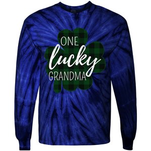 One Lucky Grandma Plaid Shamrock St Patricks Day Granny Tie-Dye Long Sleeve Shirt