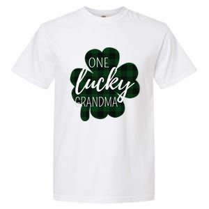 One Lucky Grandma Plaid Shamrock St Patricks Day Granny Garment-Dyed Heavyweight T-Shirt