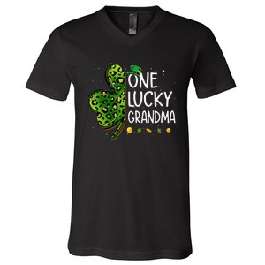 One Lucky Grandma Irish Shamrock St Patricks Day Fun Family V-Neck T-Shirt