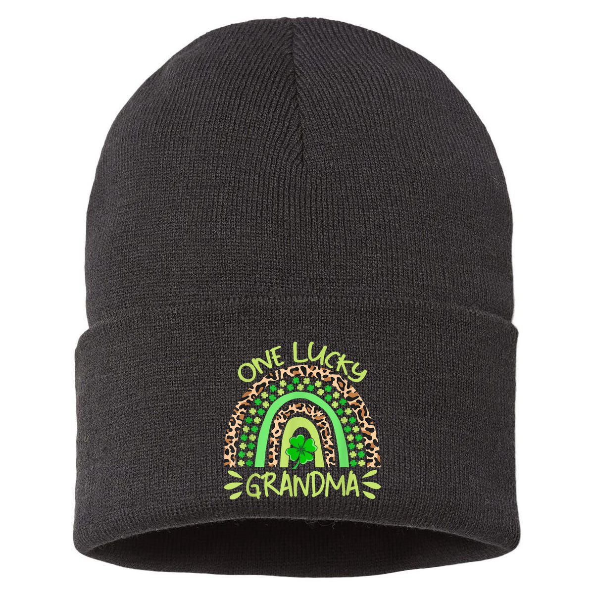 One Lucky Grandma Rainbow Vintage St. Patricks Day Sustainable Knit Beanie