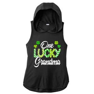 One Lucky Grandma Shamrock Irish Grandma St Patricks Day Ladies PosiCharge Tri-Blend Wicking Draft Hoodie Tank