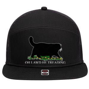 Oh Lawd He Treading Funny Cat Snake 7 Panel Mesh Trucker Snapback Hat