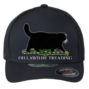 Oh Lawd He Treading Funny Cat Snake Flexfit Unipanel Trucker Cap