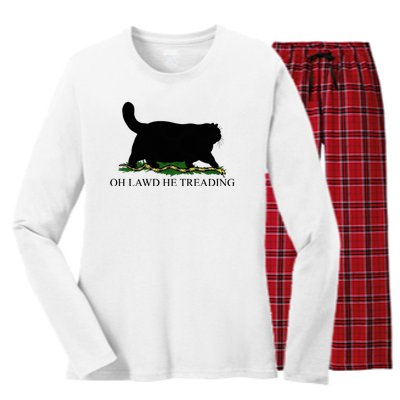 Oh Lawd He Treading Funny Cat Snake Women's Long Sleeve Flannel Pajama Set 