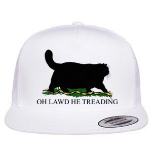 Oh Lawd He Treading Funny Cat Snake Flat Bill Trucker Hat