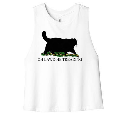 Oh Lawd He Treading Funny Cat Snake Women's Racerback Cropped Tank