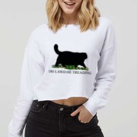 Oh Lawd He Treading Funny Cat Snake Cropped Pullover Crew