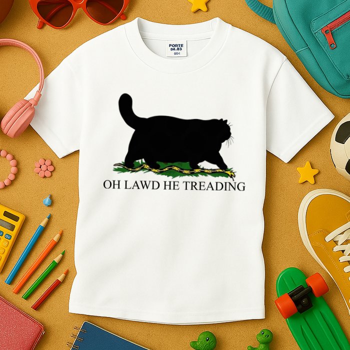 Oh Lawd He Treading Funny Cat Snake Kids T-Shirt
