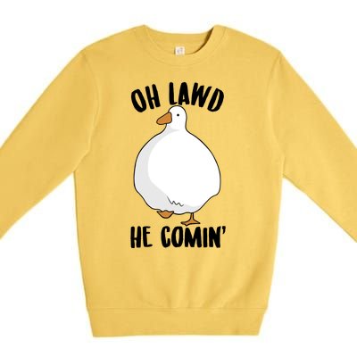 Oh Lawd He Comin Thicc Goose Meme Premium Crewneck Sweatshirt