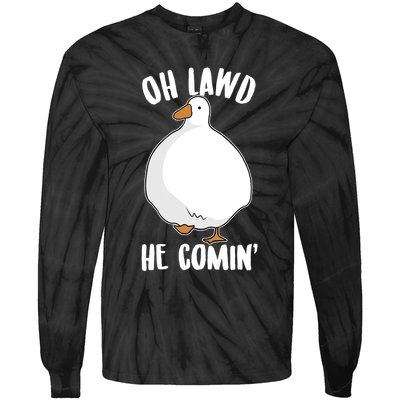 Oh Lawd He Comin Thicc Goose Meme Tie-Dye Long Sleeve Shirt