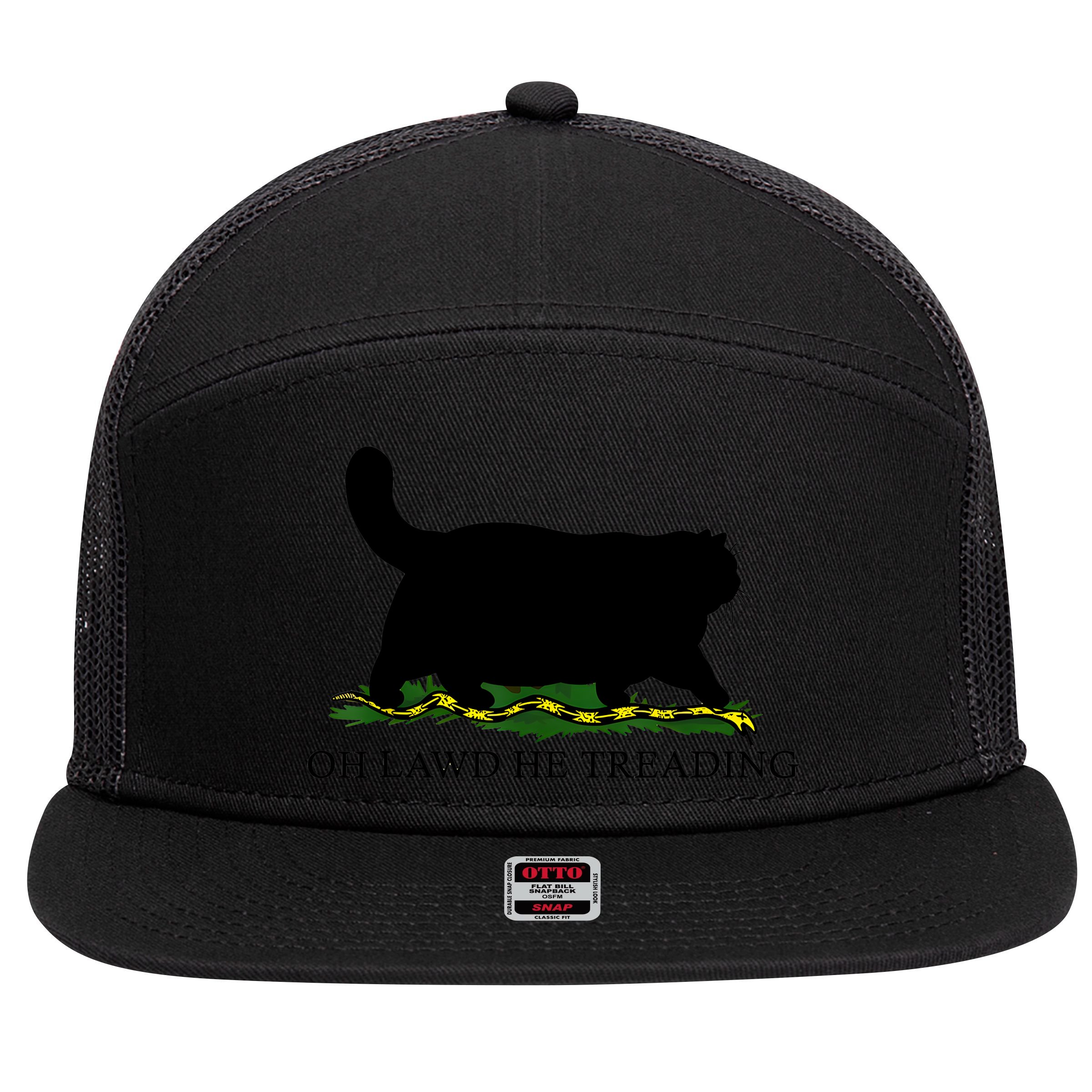 Oh Lawd He Treading Black Cat 7 Panel Mesh Trucker Snapback Hat