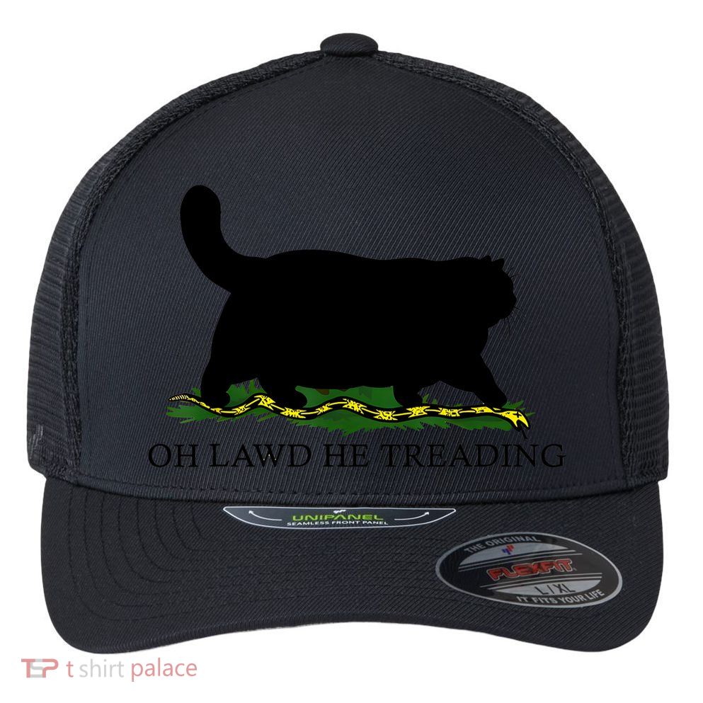 Oh Lawd He Treading Black Cat Flexfit Unipanel Trucker Cap