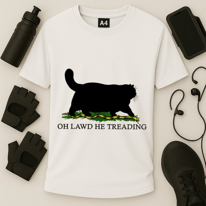 Oh Lawd He Treading Black Cat Cooling Performance Crew T-Shirt