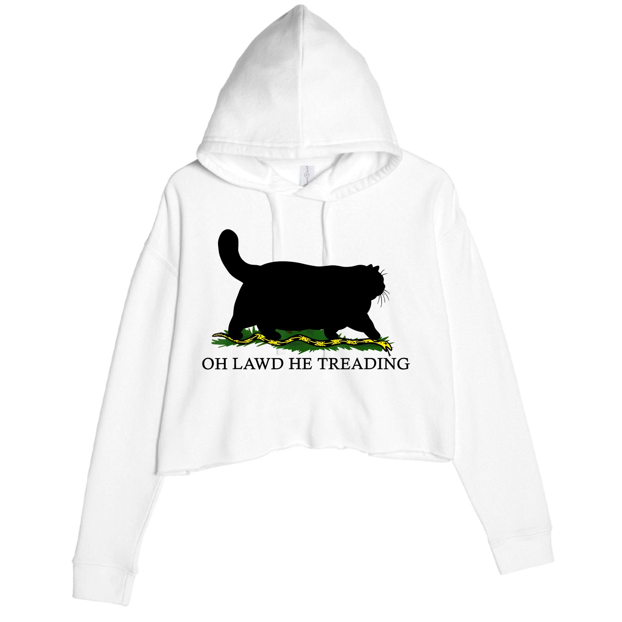 Oh Lawd He Treading Black Cat Crop Fleece Hoodie
