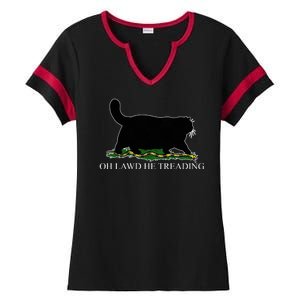 Oh Lawd He Treading Funny Cat Ladies Halftime Notch Neck Tee