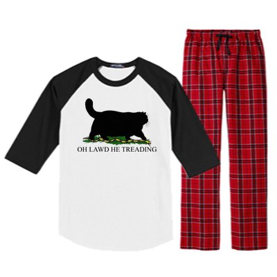 Oh Lawd He Treading Funny Cat Raglan Sleeve Pajama Set