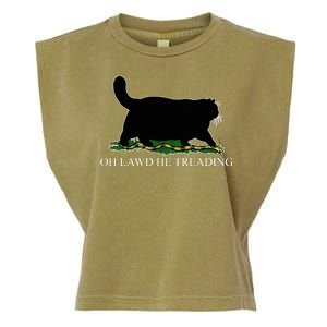 Oh Lawd He Treading Funny Cat Garment-Dyed Women's Muscle Tee