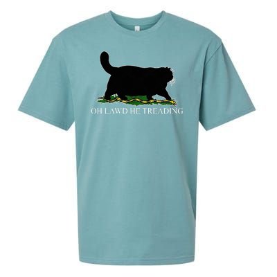 Oh Lawd He Treading Funny Cat Sueded Cloud Jersey T-Shirt