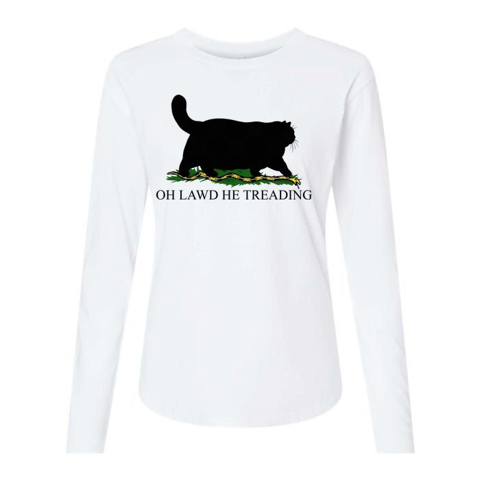 Oh Lawd He Treading Funny Cat Womens Cotton Relaxed Long Sleeve T-Shirt