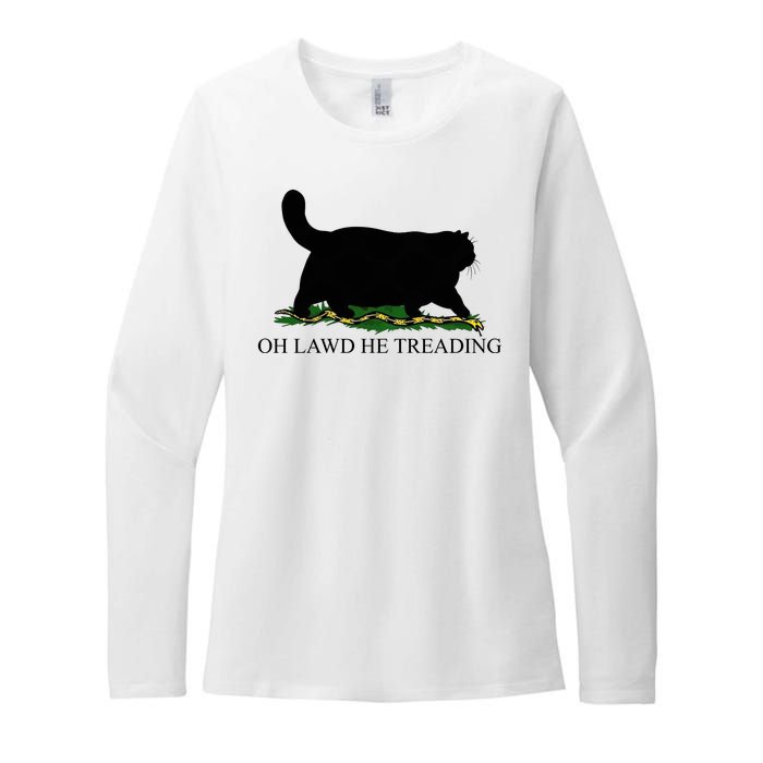 Oh Lawd He Treading Funny Cat Womens CVC Long Sleeve Shirt