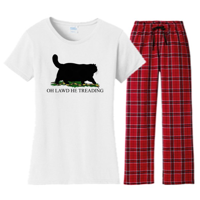 Oh Lawd He Treading Funny Cat Women's Flannel Pajama Set