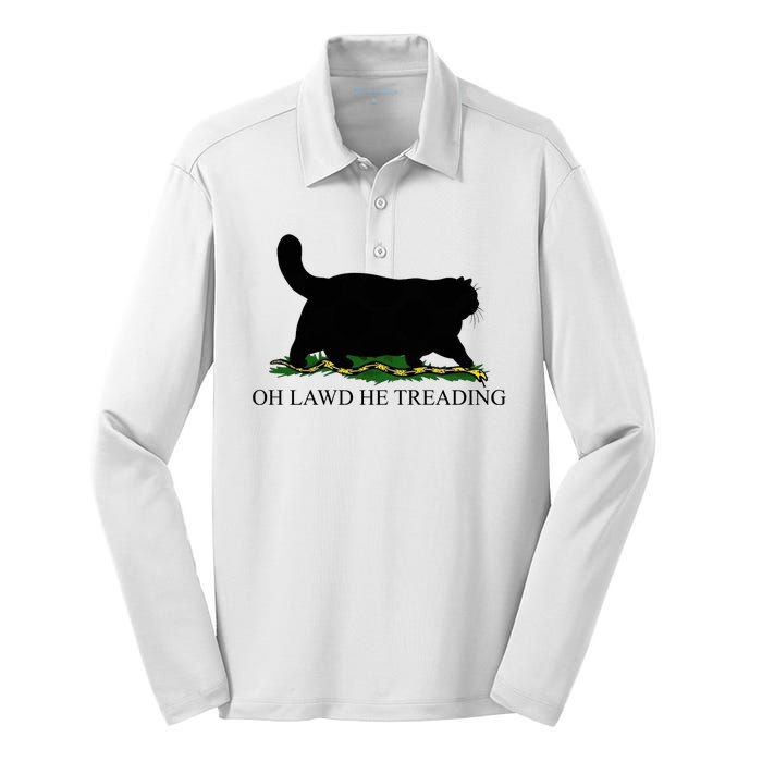 Oh Lawd He Treading Funny Cat Silk Touch Performance Long Sleeve Polo