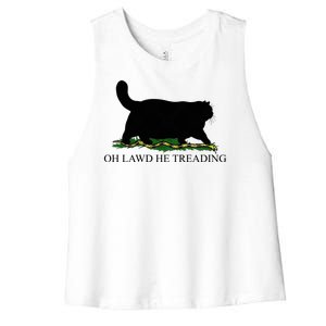 Oh Lawd He Treading Funny Cat Women's Racerback Cropped Tank