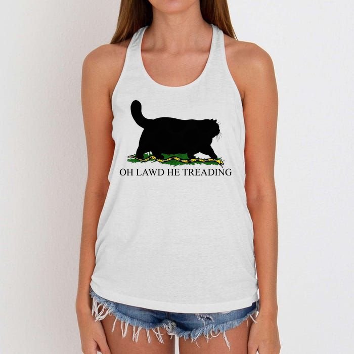 Oh Lawd He Treading Funny Cat Women's Knotted Racerback Tank