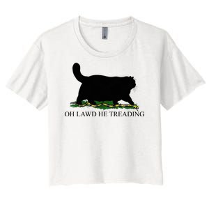 Oh Lawd He Treading Funny Cat Women's Crop Top Tee