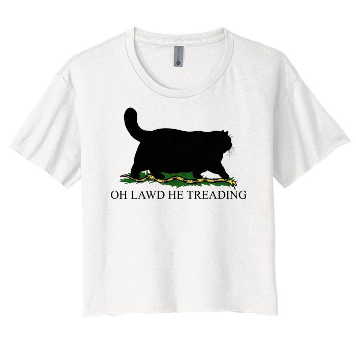 Oh Lawd He Treading Funny Cat Women's Crop Top Tee