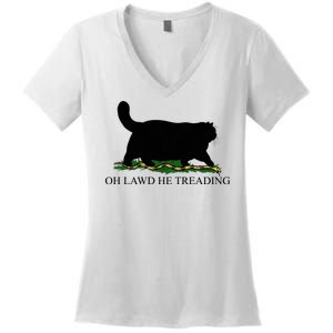 Oh Lawd He Treading Funny Cat Women's V-Neck T-Shirt