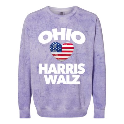 Ohio Loves Harris Walz America Us Columbus Cleveland Oh Gift Colorblast Crewneck Sweatshirt