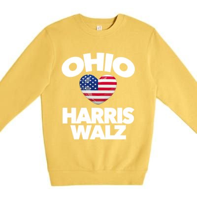 Ohio Loves Harris Walz America Us Columbus Cleveland Oh Gift Premium Crewneck Sweatshirt