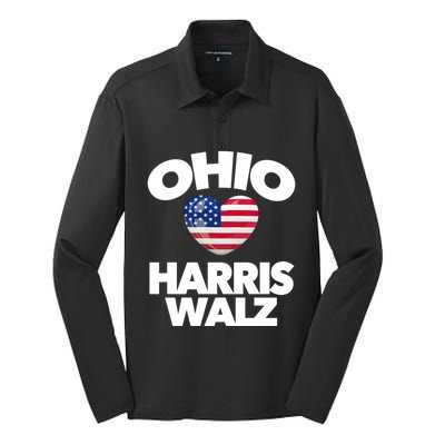 Ohio Loves Harris Walz America Us Columbus Cleveland Oh Gift Silk Touch Performance Long Sleeve Polo