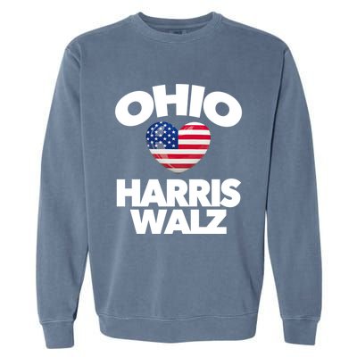 Ohio Loves Harris Walz America Us Columbus Cleveland Oh Gift Garment-Dyed Sweatshirt