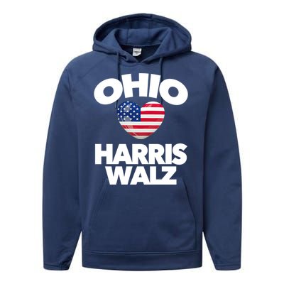 Ohio Loves Harris Walz America Us Columbus Cleveland Oh Gift Performance Fleece Hoodie