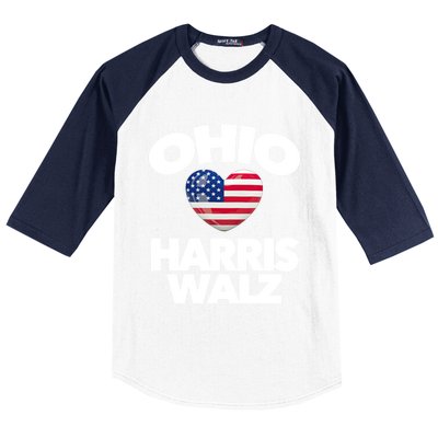 Ohio Loves Harris Walz America Us Columbus Cleveland Oh Gift Baseball Sleeve Shirt