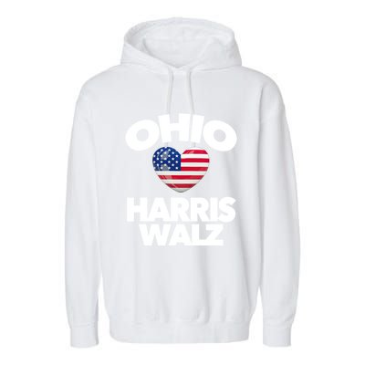 Ohio Loves Harris Walz America Us Columbus Cleveland Oh Gift Garment-Dyed Fleece Hoodie