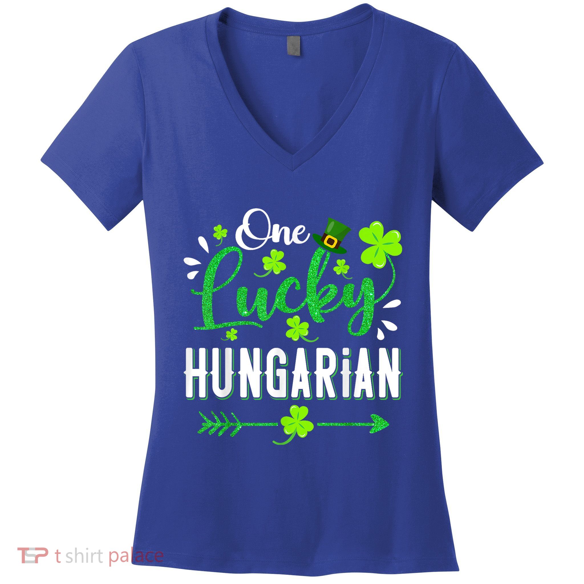 One Lucky Hungarian Shamrock Leprechaun Hat St Patricks Day Women's V-Neck T-Shirt