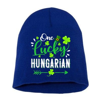 One Lucky Hungarian Shamrock Leprechaun Hat St Patricks Day Short Acrylic Beanie