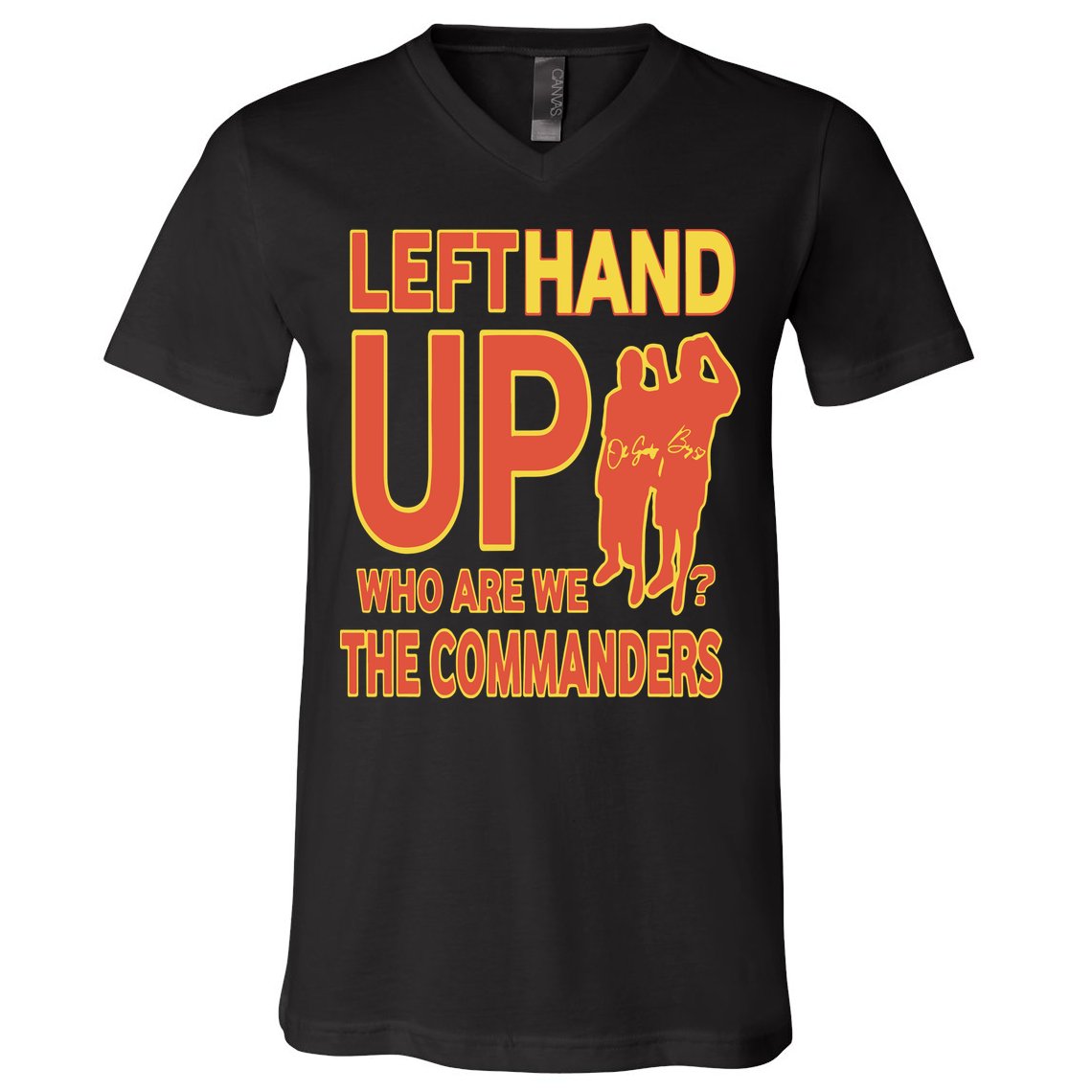 Official Left Hand Up Who Are We The Commanders V-Neck T-Shirt