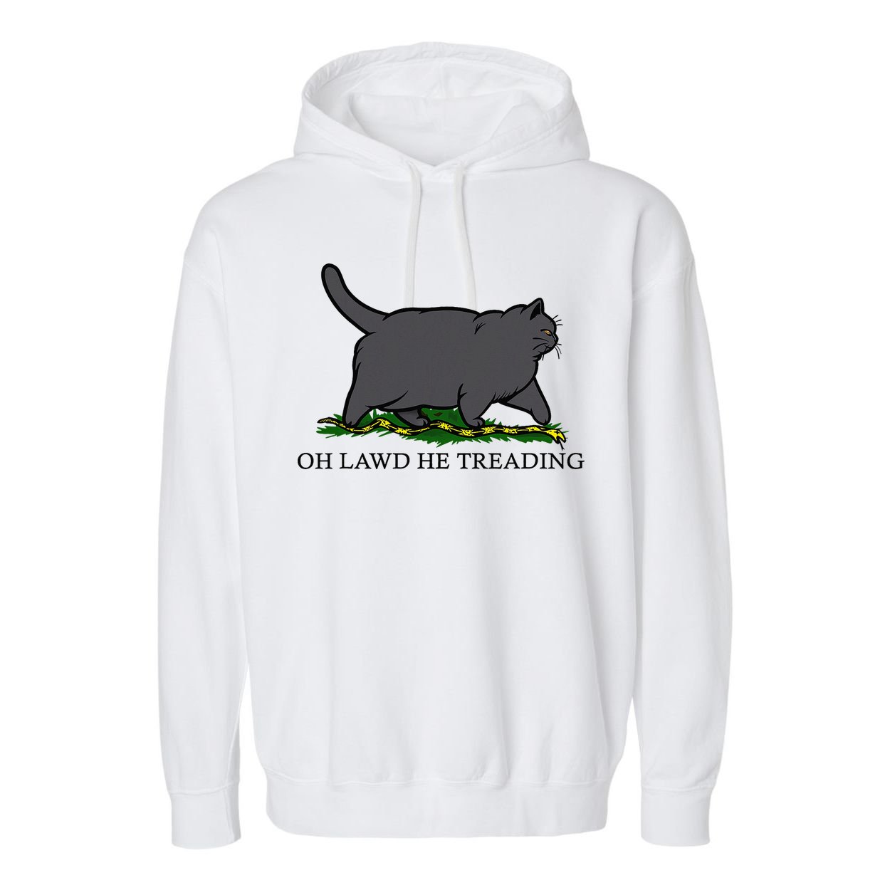 Oh Lawd He Treading Funny Fat Cat Garment-Dyed Fleece Hoodie