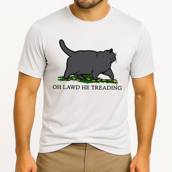 Oh Lawd He Treading Funny Fat Cat Cooling Performance Crew T-Shirt